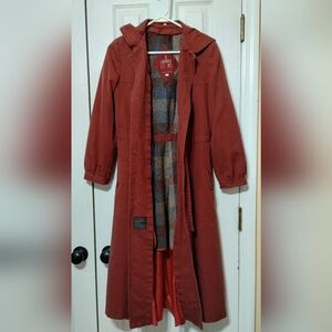 Vintage J. Gallery Size 9 (Juniors) Rust Red Hooded Trench Coat  Made in Korea